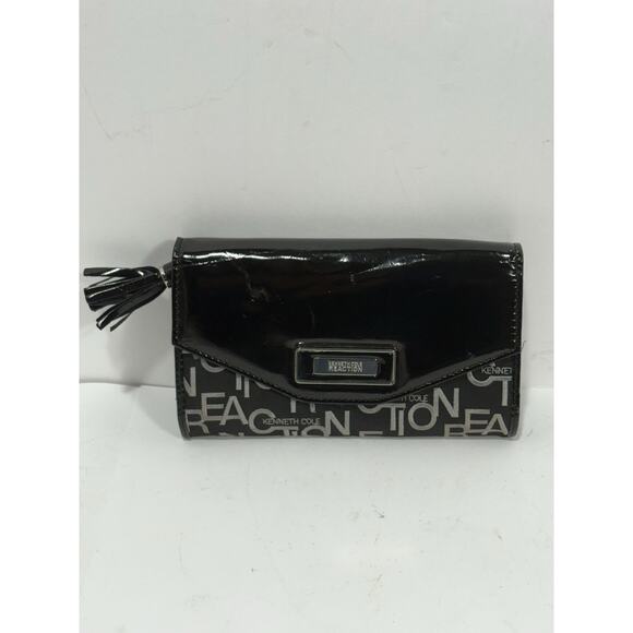 Kenneth Cole Reaction Gray Black Signature Canvas FauxLeather Wallet Clutch Lady - Picture 1 of 6
